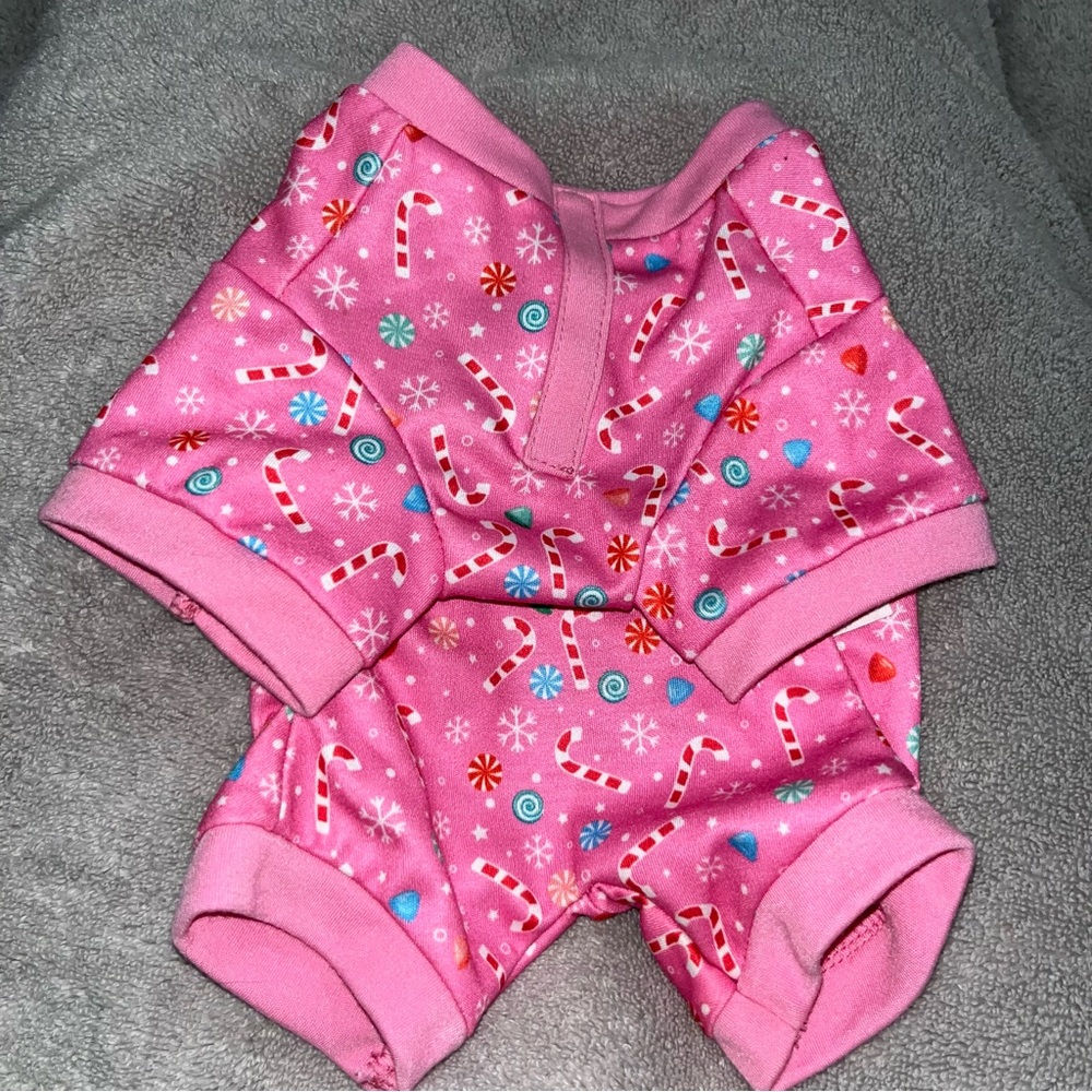 Build A Bear Pink Christmas Candy Cane Snowflakes PJ Sleeper RARE HTF RETIRED